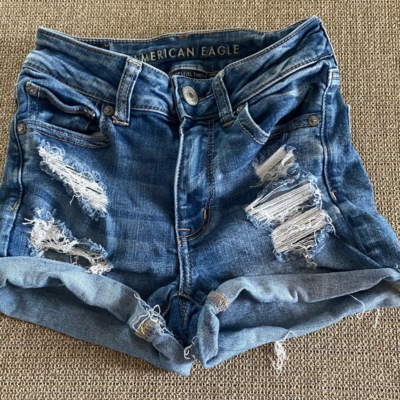 American Eagle Outfitters Pants - American Eagle Hi-Rise Shortie Next Level Stretch Sz 0 Distressed & Ripped